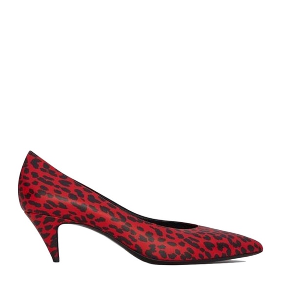 SAINT LAURENT YSL Babycat Leopard Kitten 50 Leather Pumps Vermillion Red Size 37 - Picture 4 of 5